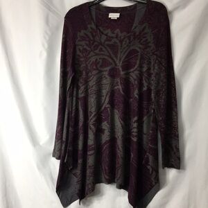 Soft Surroundings Women’s Purple and Gray High-Low Tunic Top Size L Like-NEW
